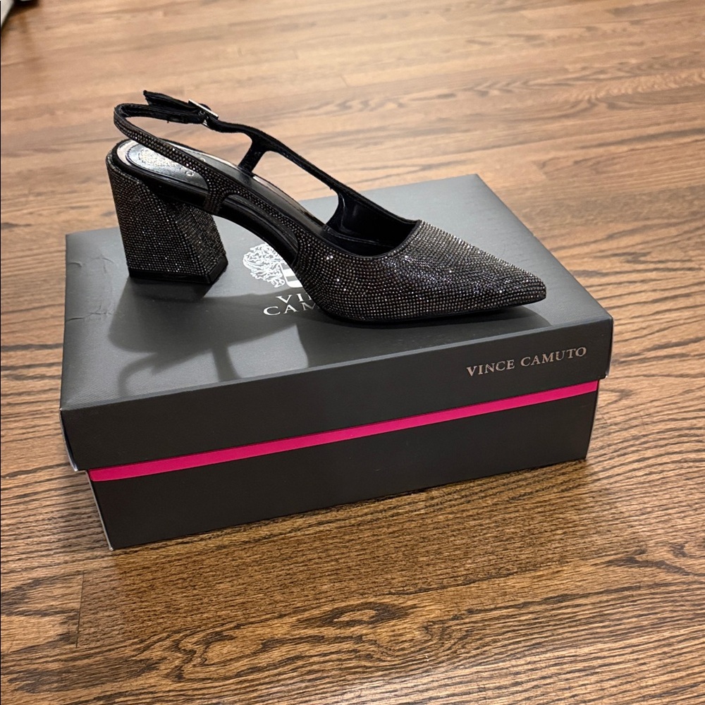 Vince Camuto Glittering Black Block Heels